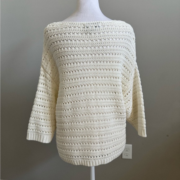 Magaschoni Cream Boat Neck Open Knit  Crochet-Like Pattern Medium - Picture 3 of 6